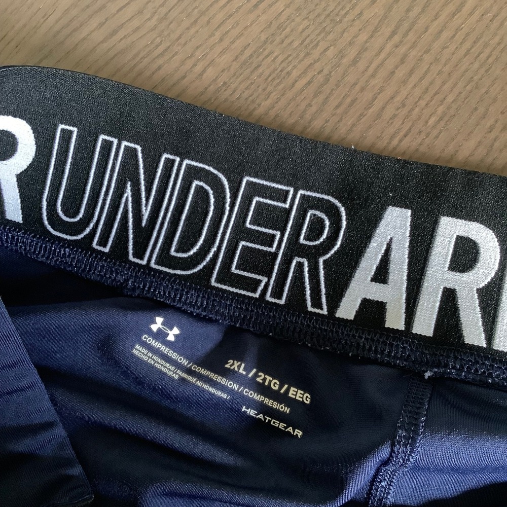 Under Armour HeatGear Navy Blue Compression Athletic Shorts Womens 2XL 2TG EEG - Picture 2 of 9